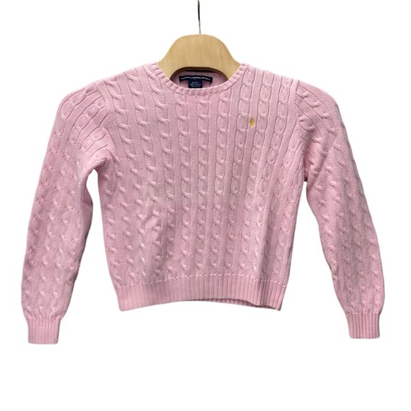 Ralph Lauren Sport Sweaters - Ralph Lauren Sport Pink Cable Knit Cotton Slim Fit Crewneck Sweater Womens